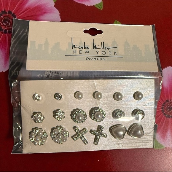 Nicole Miller Silver and Pearl Earring Collection - Picture 1 of 1